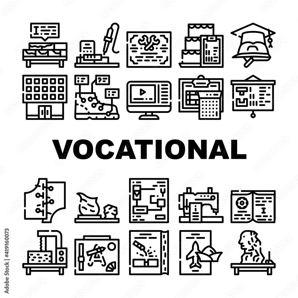 Vocational School Collection Icons Set Vector Illustration
