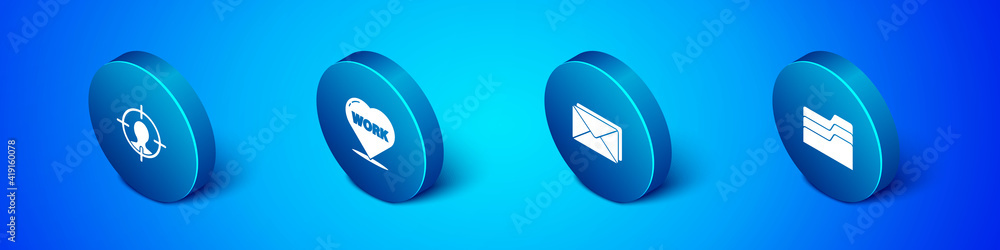 Set Isometric Head hunting concept, Envelope, Document folder and Heart with text work icon. Vector. Set Isometric Head hunting concept, Envelope, Document folder and Heart with text work icon. Vector.