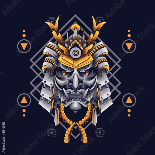 Samurai ronin mask with sacred geometry ornament