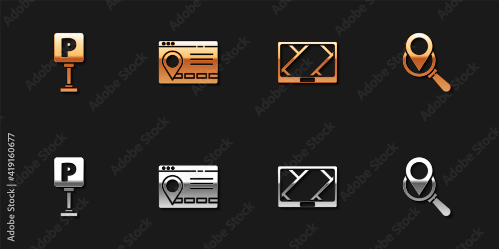 Set Parking, Infographic of city map navigation, Gps device with and Search location icon. Vector. Set Parking, Infographic of city map navigation, Gps device with and Search location icon. Vector.