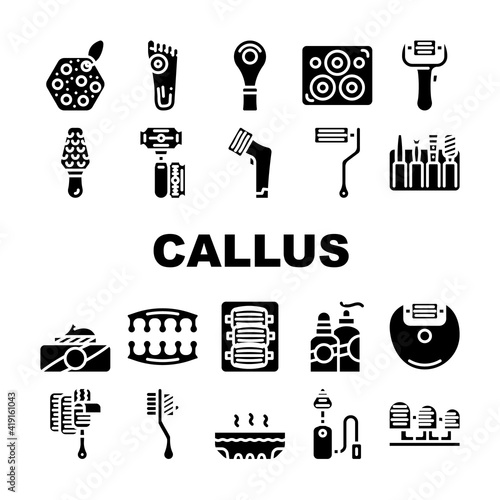 Callus Remover Tool Collection Icons Set Vector