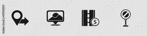 Set Location, , Toll road traffic sign and Stop icon. Vector.