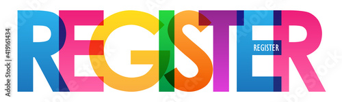 REGISTER colorful vector typography banner isolated on white background