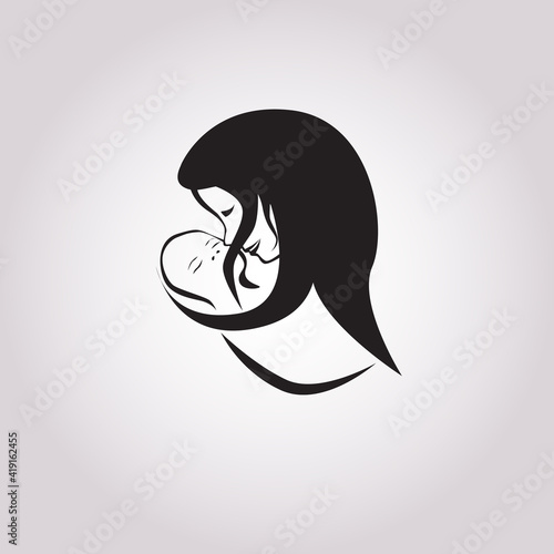 Motherhood logo - A mother taking care of her baby.Vector illustration