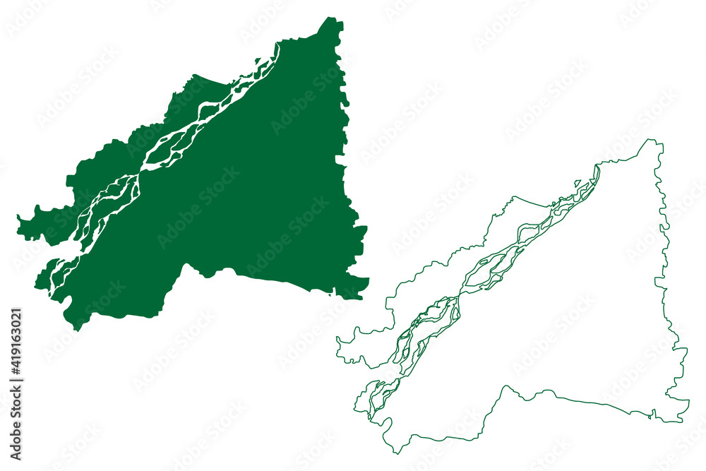 Supaul district (Bihar State, Kosi division, Republic of India) map vector illustration, scribble sketch Supaul map - obrazy, fototapety, plakaty 