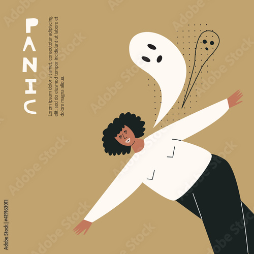 Frustrated black woman with nervous problem feel anxiety and confusion of thoughts. Panic attack in public place. Sad african girl flat vector cartoon illustration