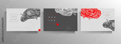 Cover design for brochure, poster, flyer, booklet, catalog template set. Hand-drawn graphic pattern. Vector illustration