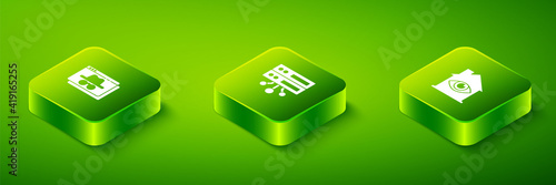 Set Isometric Server, Data, Web Hosting, House with eye scan and Browser incognito window icon. Vector.