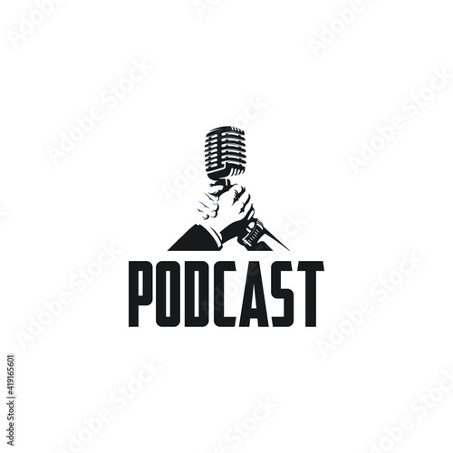 handshake podcast silhouette logo vector 