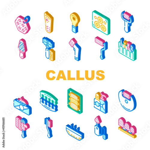 Callus Remover Tool Collection Icons Set Vector