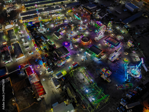 Vista aéreas del area de juegos mecánicos e instalaciones de Expogan o Feria Ganadera en la Union Ganadera Regional de Sonora (UGRS). photo