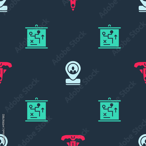 Set Rocket, Worker location and Planning strategy concept on seamless pattern. Vector.