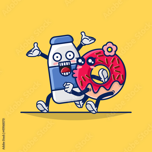 Illustration Vector Graphic of Couple Milk and Donut Mascot.. Perfect for Business Posters and Presentations.. etc
