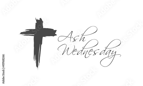 Abstract rough cross with text ash wednesday phrases
