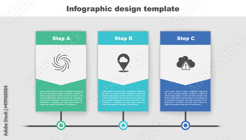 Set Tornado, Location cloud and Storm warning. Business infographic template. Vector.