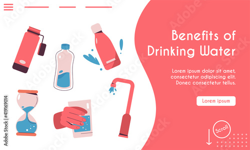 Vector landing page of Benefits of Drinking Water concept