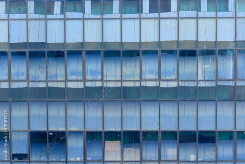 Close up view of an abstract building with window glass