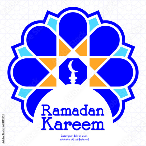 Flat Ramadan Kareem illustrations. Islamic pattern.
