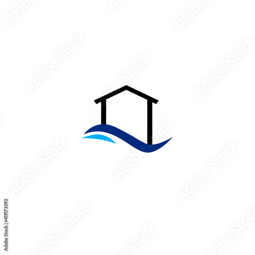 House with River, Sea sign, symbol, clipart, logo isolated on white
