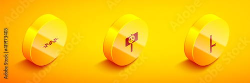 Set Isometric Barbed wire, Peace and Police rubber baton icon. Vector.