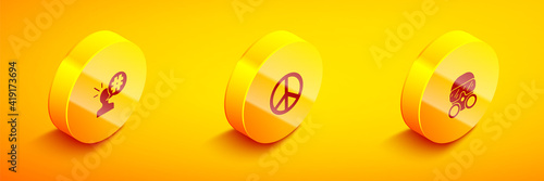 Set Isometric Protest, Peace and Gas mask icon. Vector.