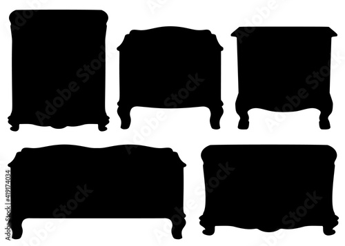 Bedside tables and soft ottomans in the set.