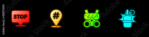 Set Protest, , Gas mask and Hand grenade icon. Vector.
