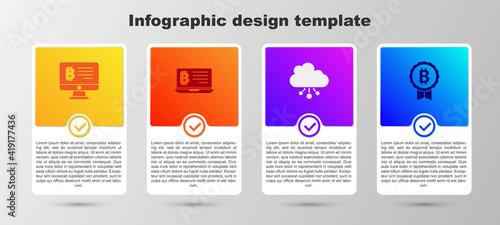 Set Mining bitcoin from monitor, laptop, Cryptocurrency cloud mining and Bitcoin. Business infographic template. Vector.