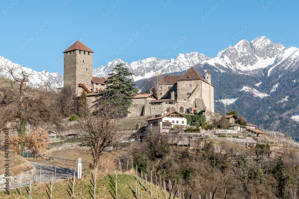 View to Tyrol Castle (Castel Tirolo, Schloss Tirol) in Merano (Meran) South Tirol - Italy - Südtirol - Alto Adige