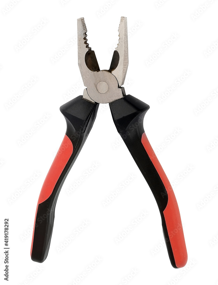Isolated hand tools for repair and installation: pliers (composition on a white background). Design element with clipping path Isolated hand tools for repair and installation: pliers (composition on a white background). Design element with clipping path
