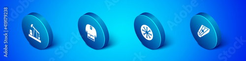 Set Isometric Oil pump or pump jack, Snowflake, Kankles and Kosovorotka icon. Vector.