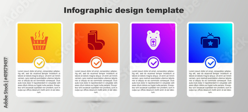 Set Sauna bucket, Valenki, Bear head and Ushanka. Business infographic template. Vector.