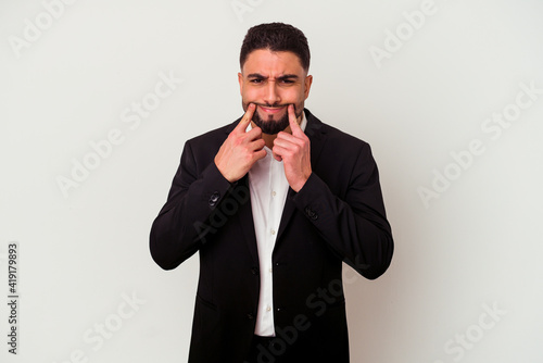 Young mixed race business man isolated on white background