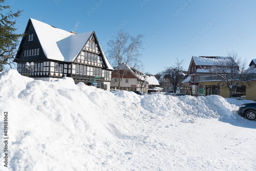 Ilsenburg(Harz) am Marktplatz im Winter