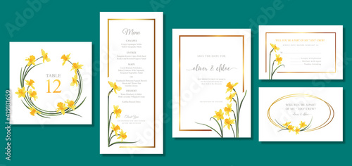 vector set wedding invitation cards template with daffodil flowers