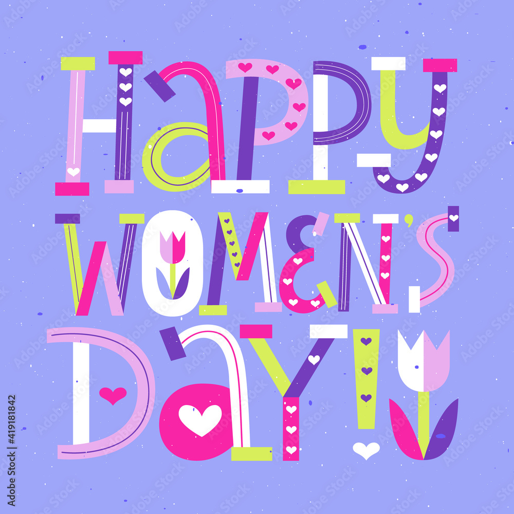 Happy Women Day cute childish modern letters card Happy Women Day cute childish modern letters card