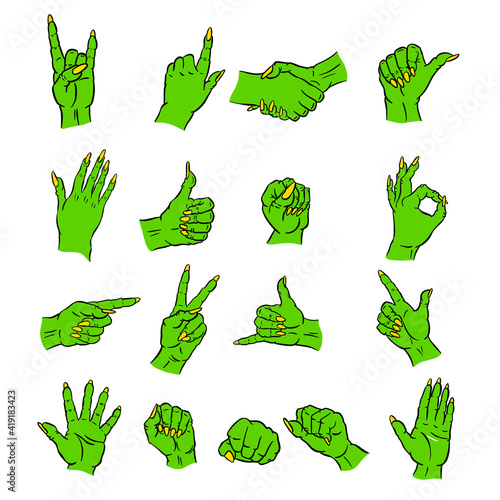 Zombie Undead Hand Gesture Signs With Nails Vector Icons