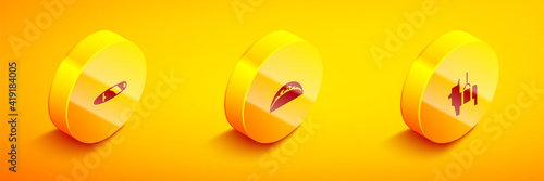 Set Isometric Cigar, Taco with tortilla and Pinata icon. Vector.