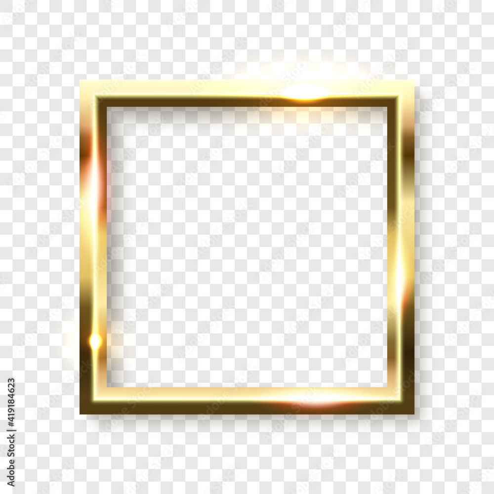 Abstract shiny golden square frame with white empty space for text, on transparent background, vector illustration Abstract shiny golden square frame with white empty space for text, on transparent background, vector illustration