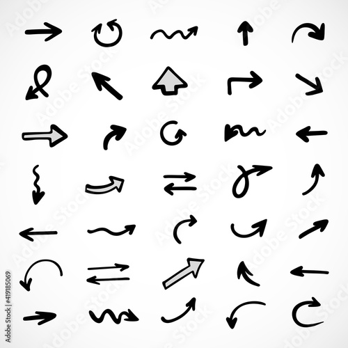 Vector set of hand-drawn arrows  elements for presentation