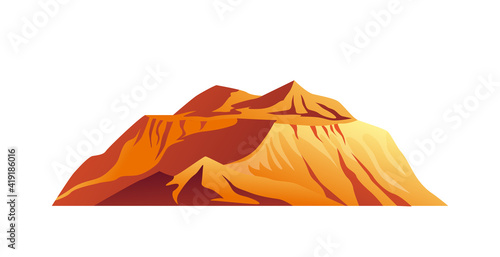 Mountain plateau in desert isolated cartoon icon. Vector natural landscape, summits mount scenery. Colorado sands and yellow or orange stony cliffs, wild west nature. Rocky mountains panorama photo