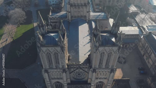 Aerial drone shot of Bristol Cathedral gothic Norman architecture photo