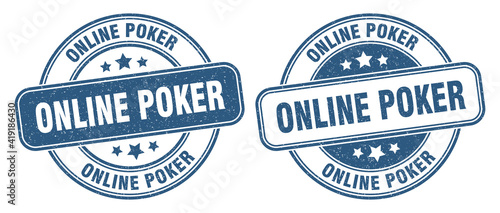 online poker stamp. online poker label. round grunge sign