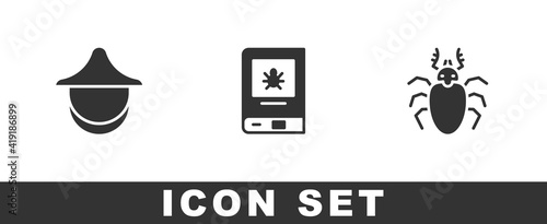 Set Beekeeper hat, Book about insect and Beetle deer icon. Vector.
