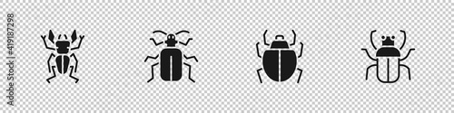 Set Beetle deer, Chafer beetle, Mite and Stink bug icon. Vector.