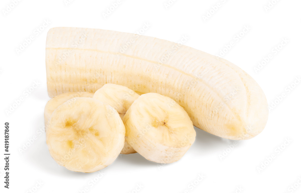 Ripe banana slices isolated on white background Ripe banana slices isolated on white background