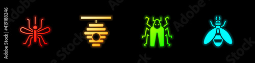 Set Mosquito, Hive for bees, Beetle bug and icon. Vector.