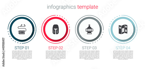 Set Museum audio guide, Medieval iron helmet, Ancient amphorae and brochure. Business infographic template. Vector.