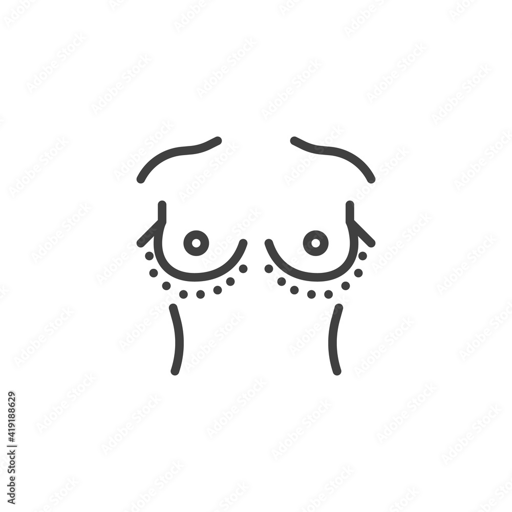 Breast augmentation surgery line icon. linear style sign for mobile concept and web design. Breast reduction surgery outline vector icon. Symbol, logo illustration. Vector graphics Breast augmentation surgery line icon. linear style sign for mobile concept and web design. Breast reduction surgery outline vector icon. Symbol, logo illustration. Vector graphics