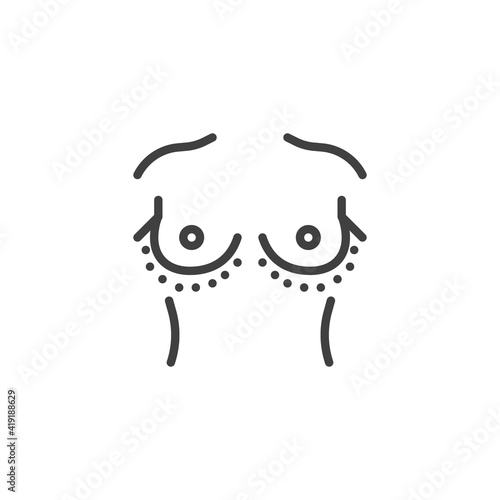 Breast augmentation surgery line icon. linear style sign for mobile concept and web design. Breast reduction surgery outline vector icon. Symbol, logo illustration. Vector graphics